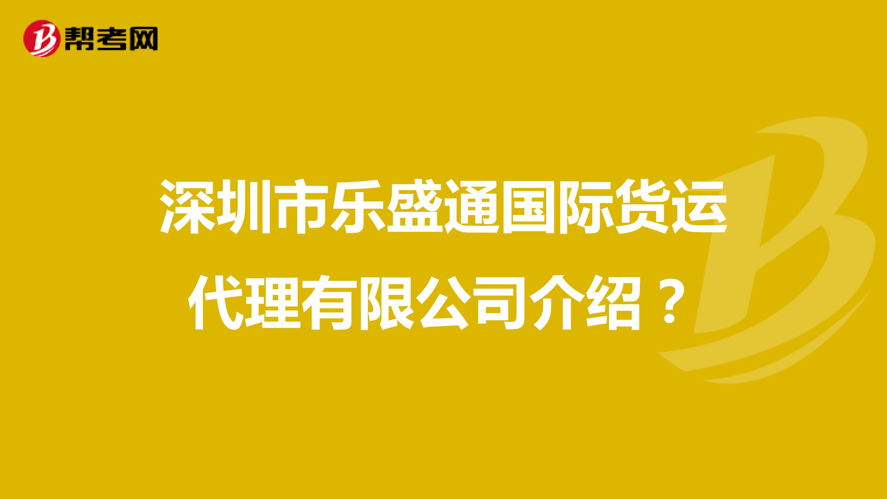深圳市乐盛通国际货运代理有限公司介绍？