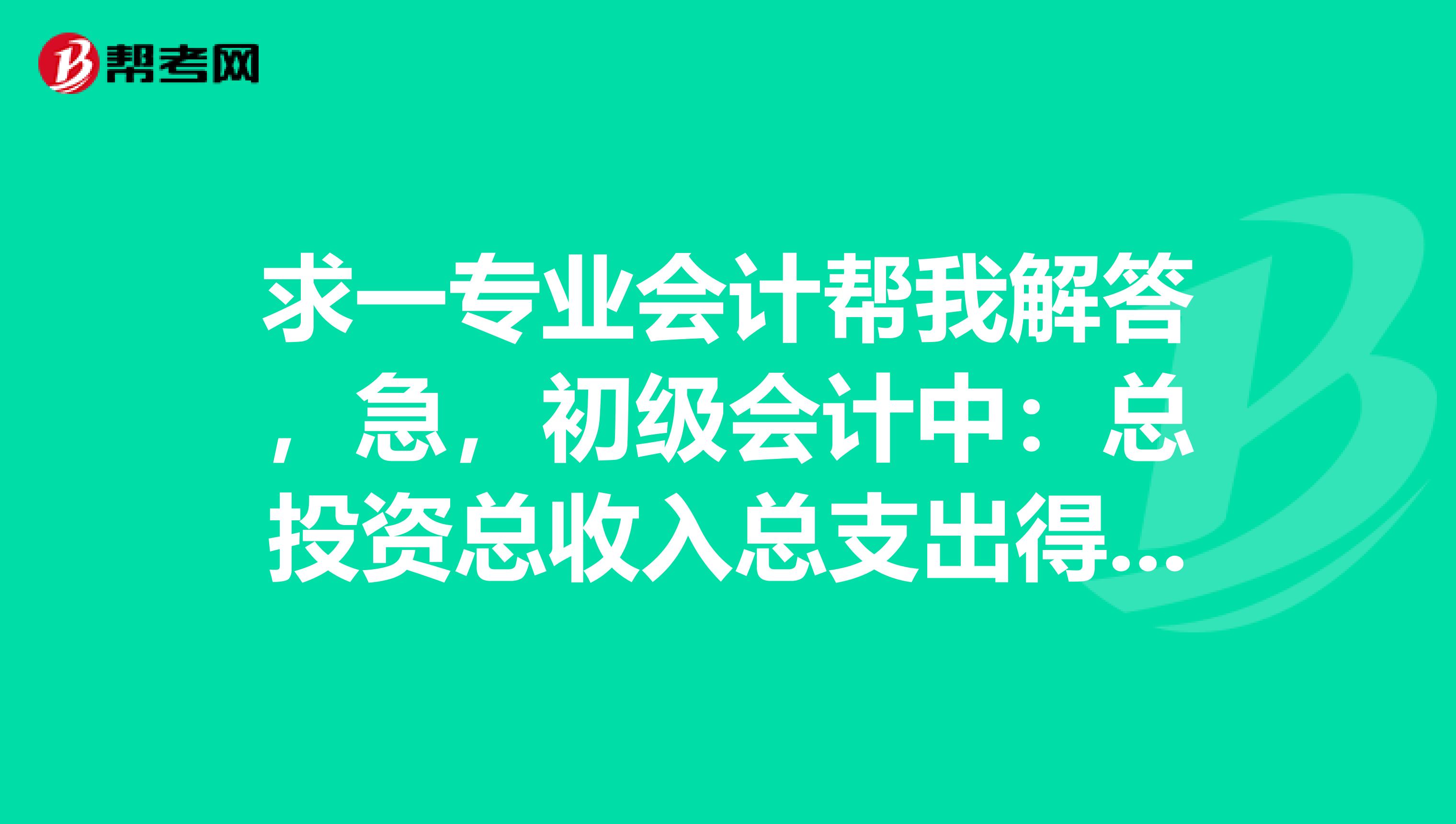 求一专业会计帮我解答，急，初级会计中：总投资总收入总支出得到的数字是不是现在手里的余额？