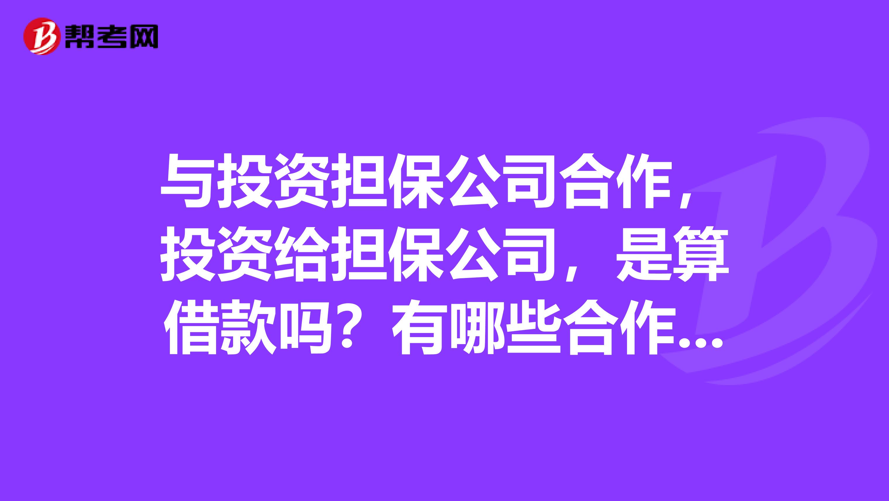与投资担保公司合作,投资给担保公司,是算借款吗?有哪些合作方式?