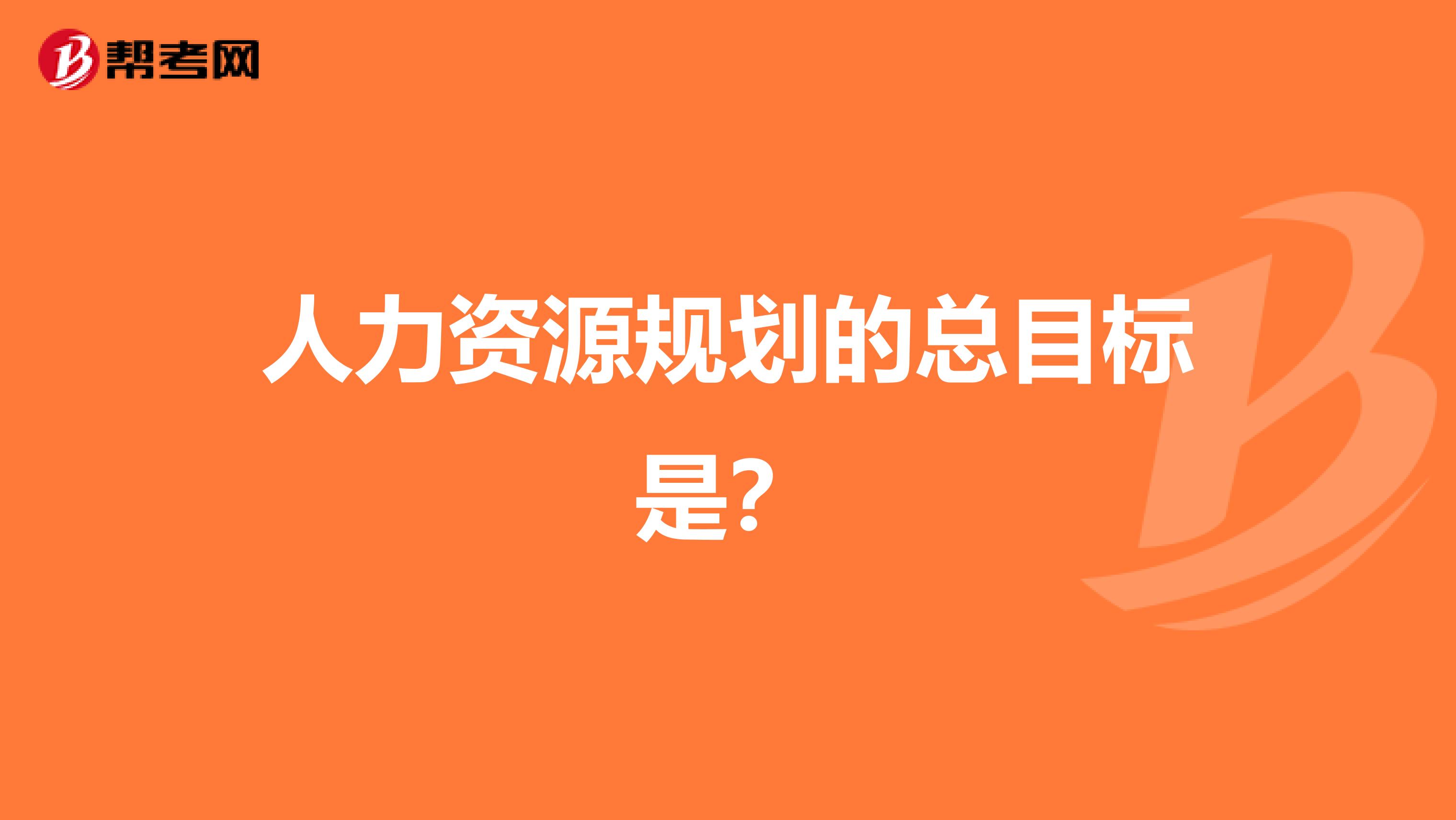 人力资源规划的总目标是?