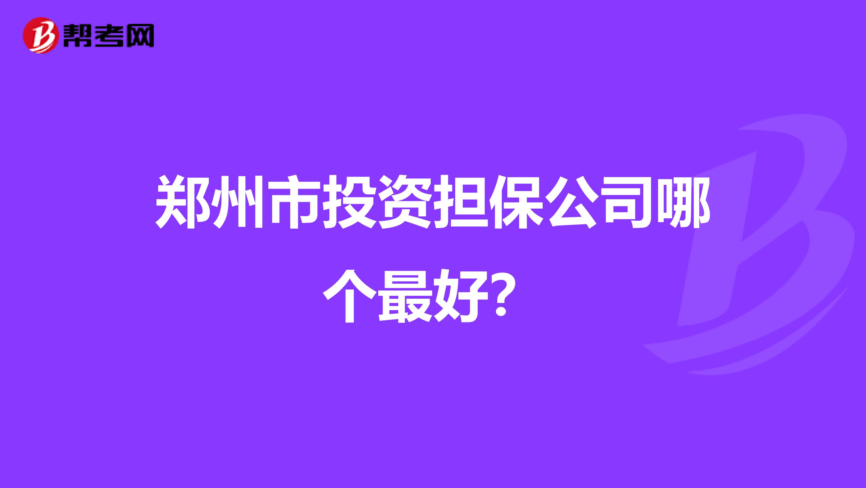 郑州市投资担保公司哪个最好?