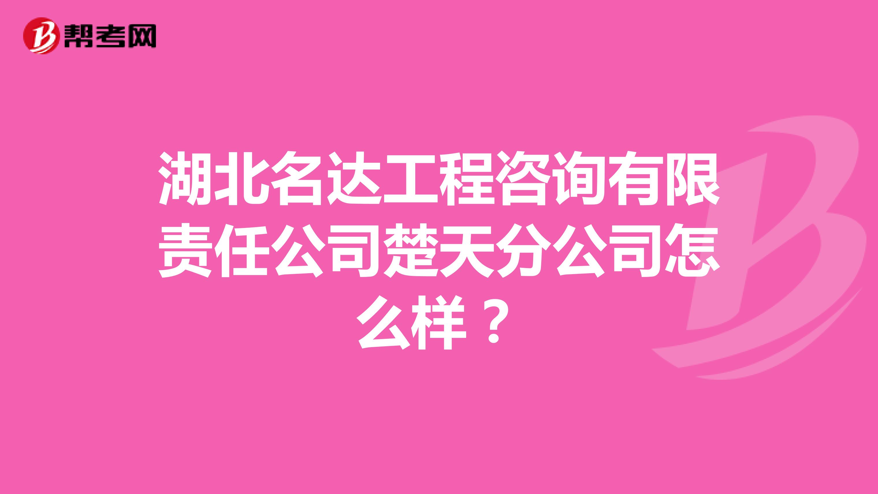 湖北名达工程咨询有限责任公司楚天分公司怎么样?