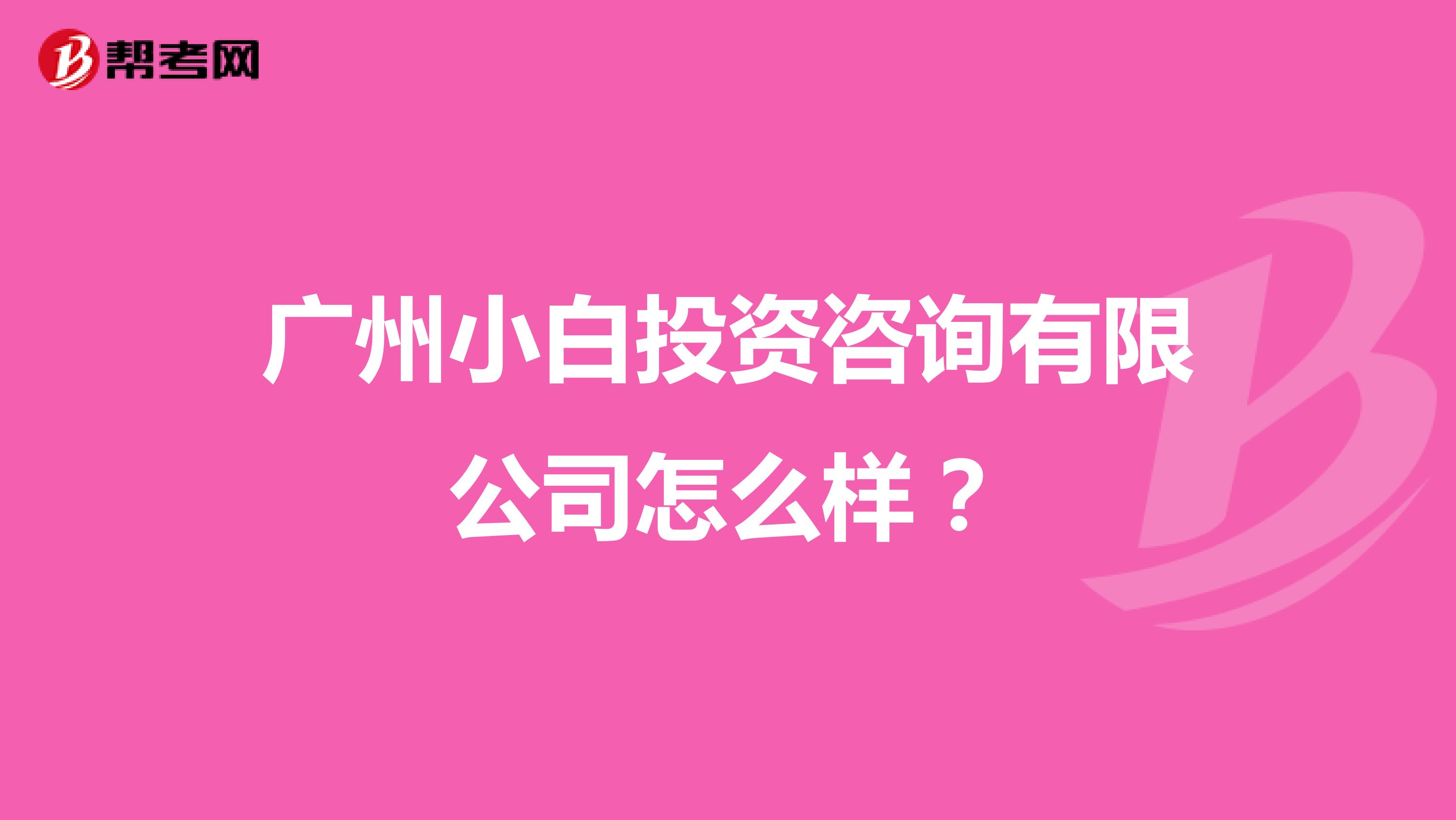 广州小白投资咨询有限公司怎么样?