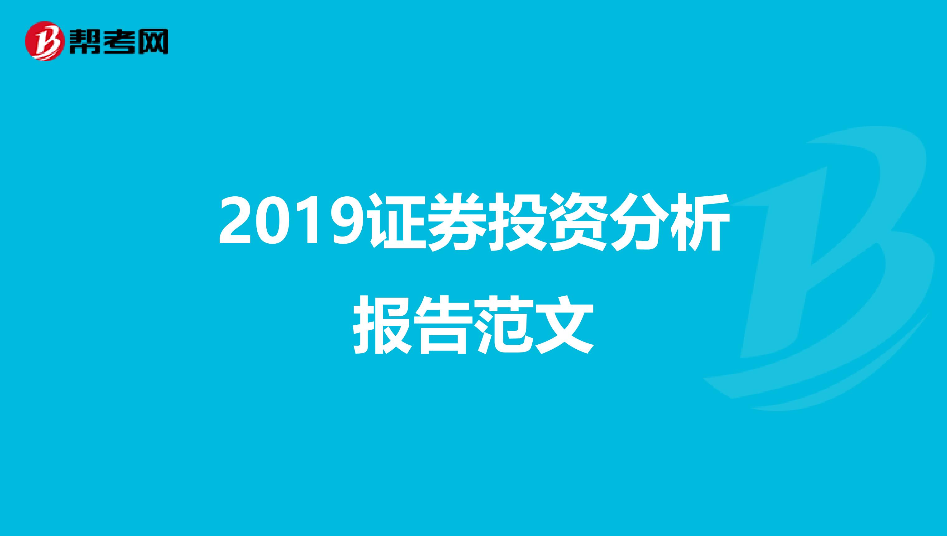 2019证券投资分析报告范文